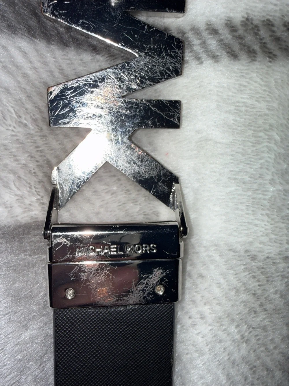 Michael Kors Black Leather Logo Buckle Belt reversible